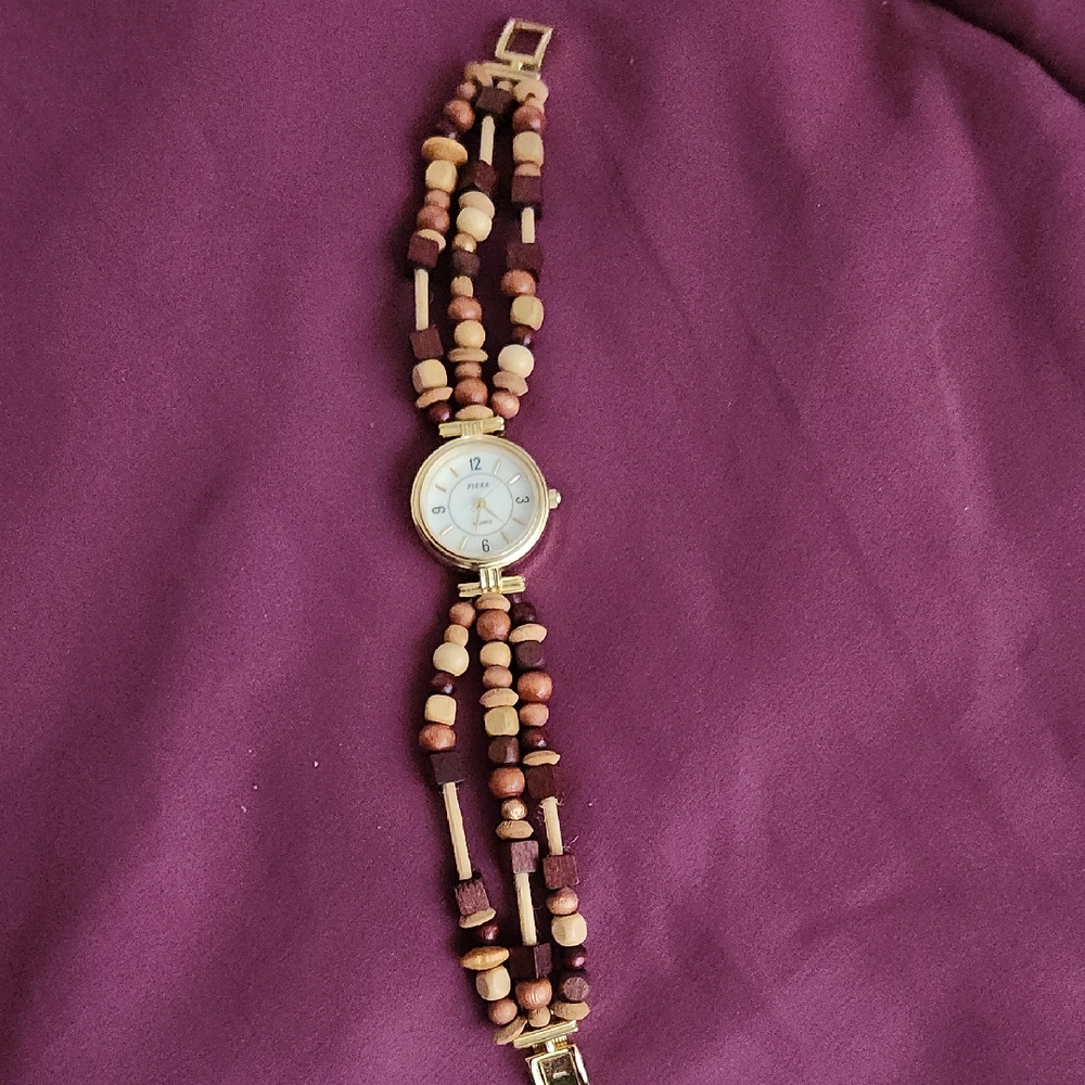 Elegant Gold and Brown Layered Bead Watch
